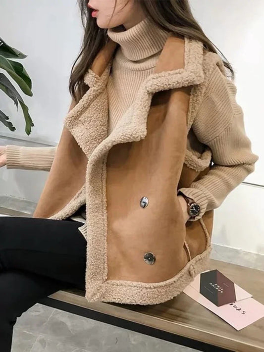 🍒Womens autumn winter waistcoat loose outerwear popular sleeveless solid jacket faux sheepskin vest for women it will be a SHEAR Delight Wearing This