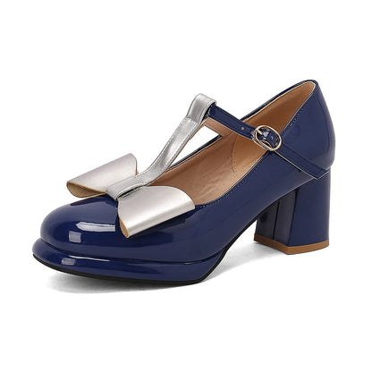 🍒T strap high heels round toe pumps women low platform shoes plus size available bow footwear for party wear wedding t-bar for special occasions Footwear With A Bow On IT