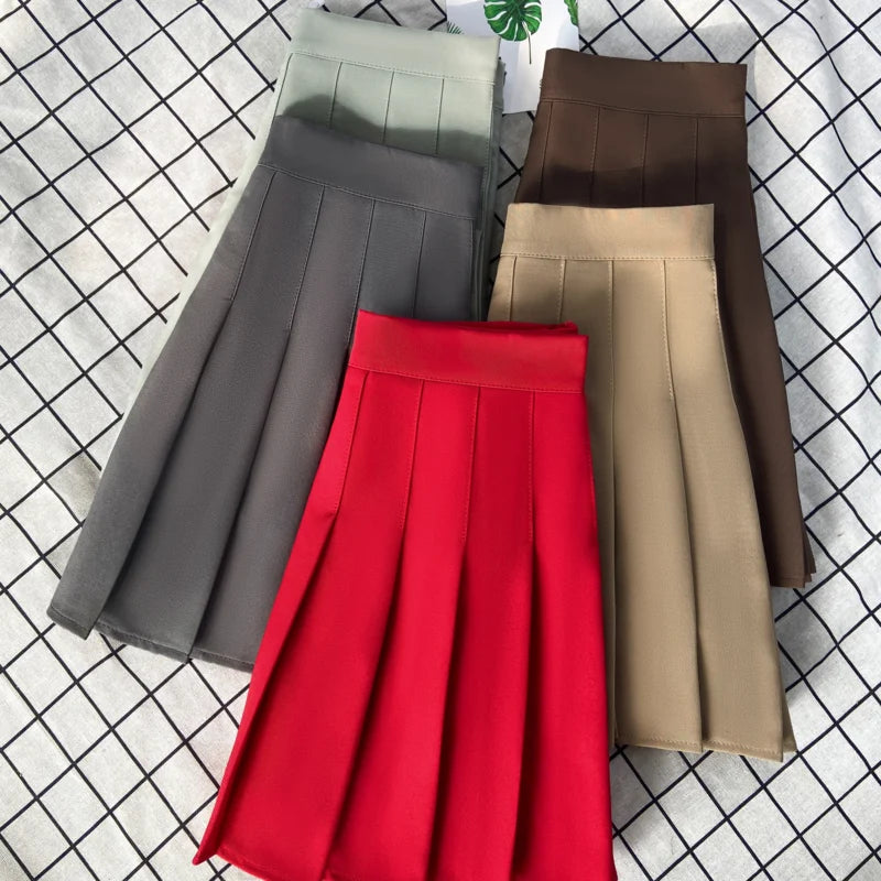 🍒Summer high waist skirt a-line short black plleated midi smart casual clothimg women female fashion wears Get These Box Pleats Boxed