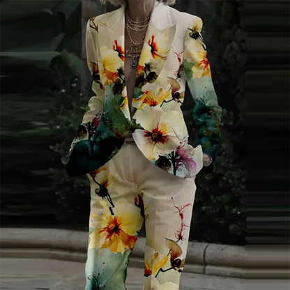 🍒Womens casual suits two piece loose pants set womens lapel long sleeve jacket and trouser set floral fashion pattern print outfit  Look Like Your On A Shoot In A Fruity Suit