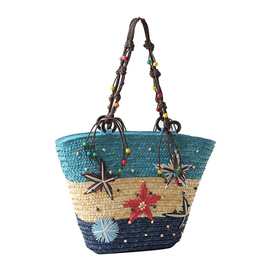 🍒Starfish wicker bag hand-embroidered beaded bohemian straw straw bag summer fashion beach bag casual seaside beach party accessories