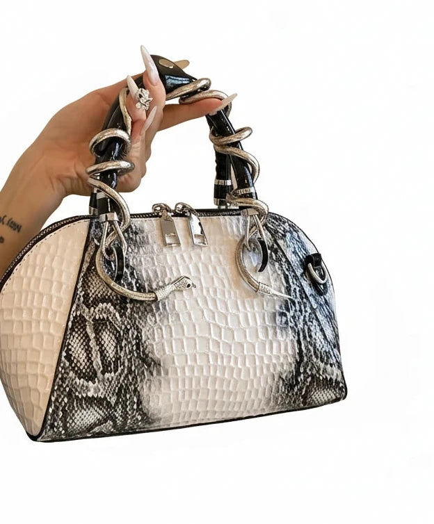 🍒Designer luxury bags for women crocodile pattern grab bag with top-handle hardware wild shoulder crossbody handbag with snake design  Sweet Slippy Snakey