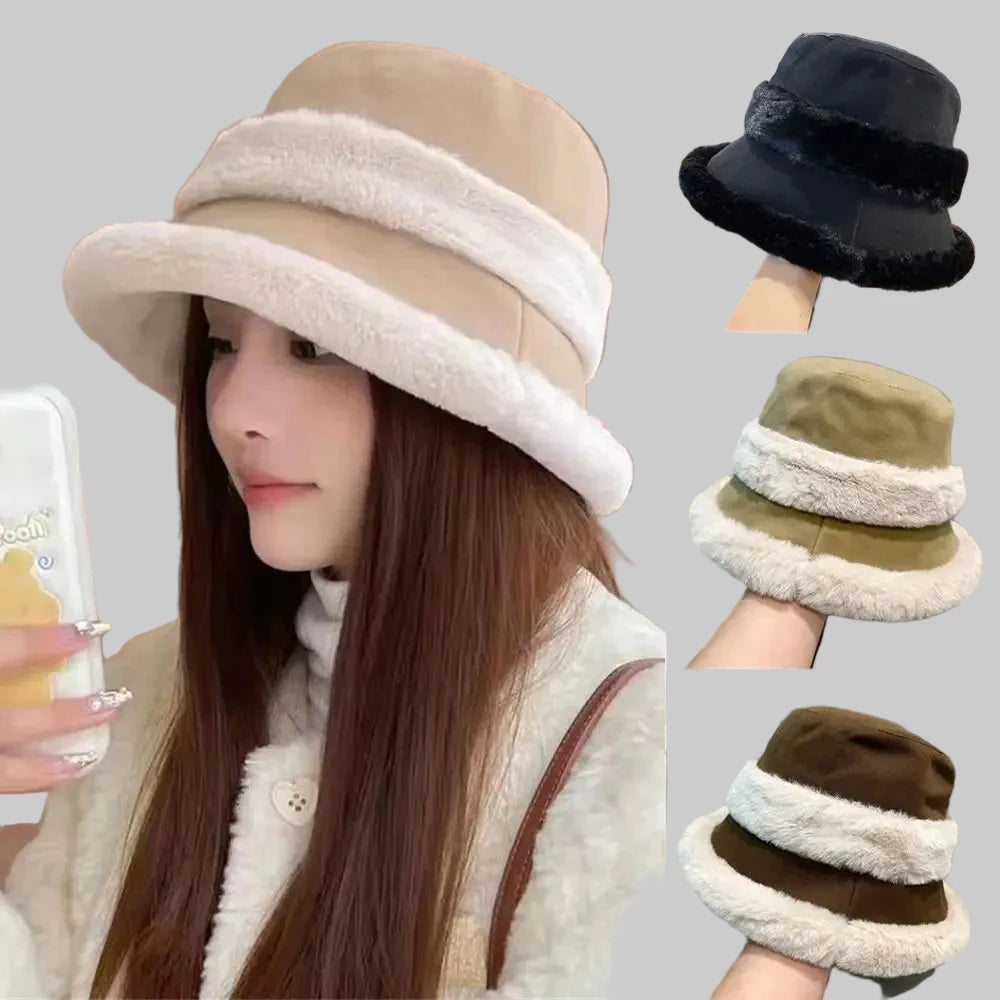 🍒Furry fisherman hat women's autumn winter fleece lined warm bucket hat windproof ear. protection headwear  Primpy Plush Puppie