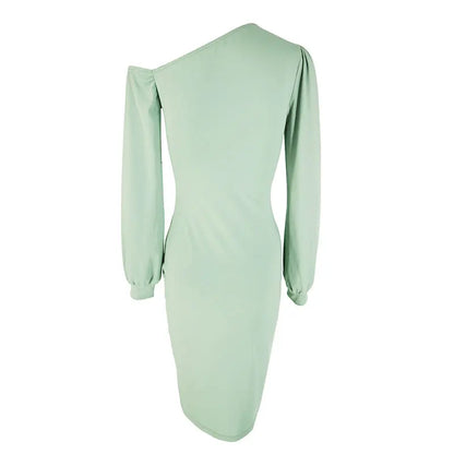 🍒Women's party dress for spring solid bodycon long sleeve one shoulder midi outfit female fashion wears occasion wear You Will Be Nuts About This Pistachio When You Crack Open Your Parcel