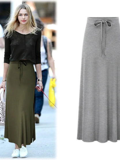 🍒Elasticated waist skirts a-line miidi cotton long loose bowknot casual clothing for women all season wear