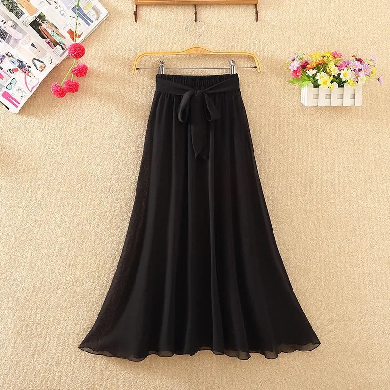 🍒Chiffon a-line skirt high waist long smart casual women trend modest vintage clothing quality fashion wear Floor-all With This Floral