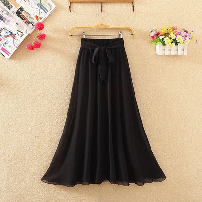 🍒Chiffon a-line skirt high waist long smart casual women trend modest vintage clothing quality fashion wear Floor-all With This Floral