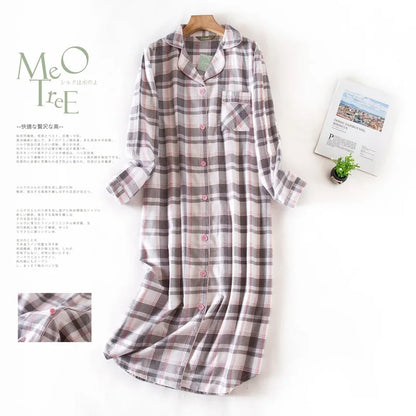 🍒pyjama nightie autumn and winter nightwear for women cotton flannel sleep shirt long sleeve nightshirt button down sleepdress No Flannel Flannel