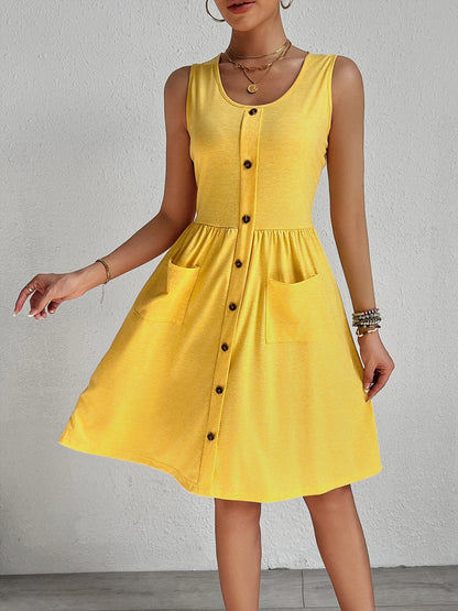 🍒Fashion women dress buttoned down elegant loose casual wear Womens summer outfit knee length No Blues Sunny Yellow Hues