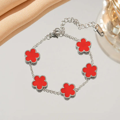 🍒Five leaf clover bracelet flower petal shell bracelet for women double sided blossom flower smart casual stainless steel jewellery colourful accessories delicate and durable