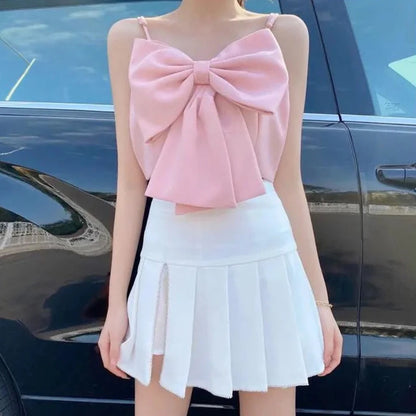 🍒Big bow cami top sweet girly fashion all-match vacation wear casual comfy crop top smart casual clothes for women Gift This Big Bow Present To Yourself