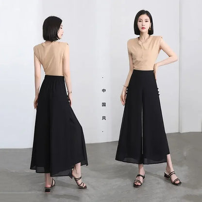🍒High waist summer skirt trousers for women smart casual wear a-line clothing aesthetic quality pants No Need To Look Far And Wide For This Wide Wide