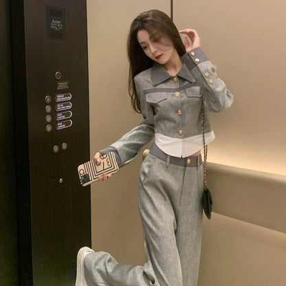 🍒Pants woman office wear and top 2 piece sets for women smart casual clothing suits spring autumn wear Everbody Suits Grey