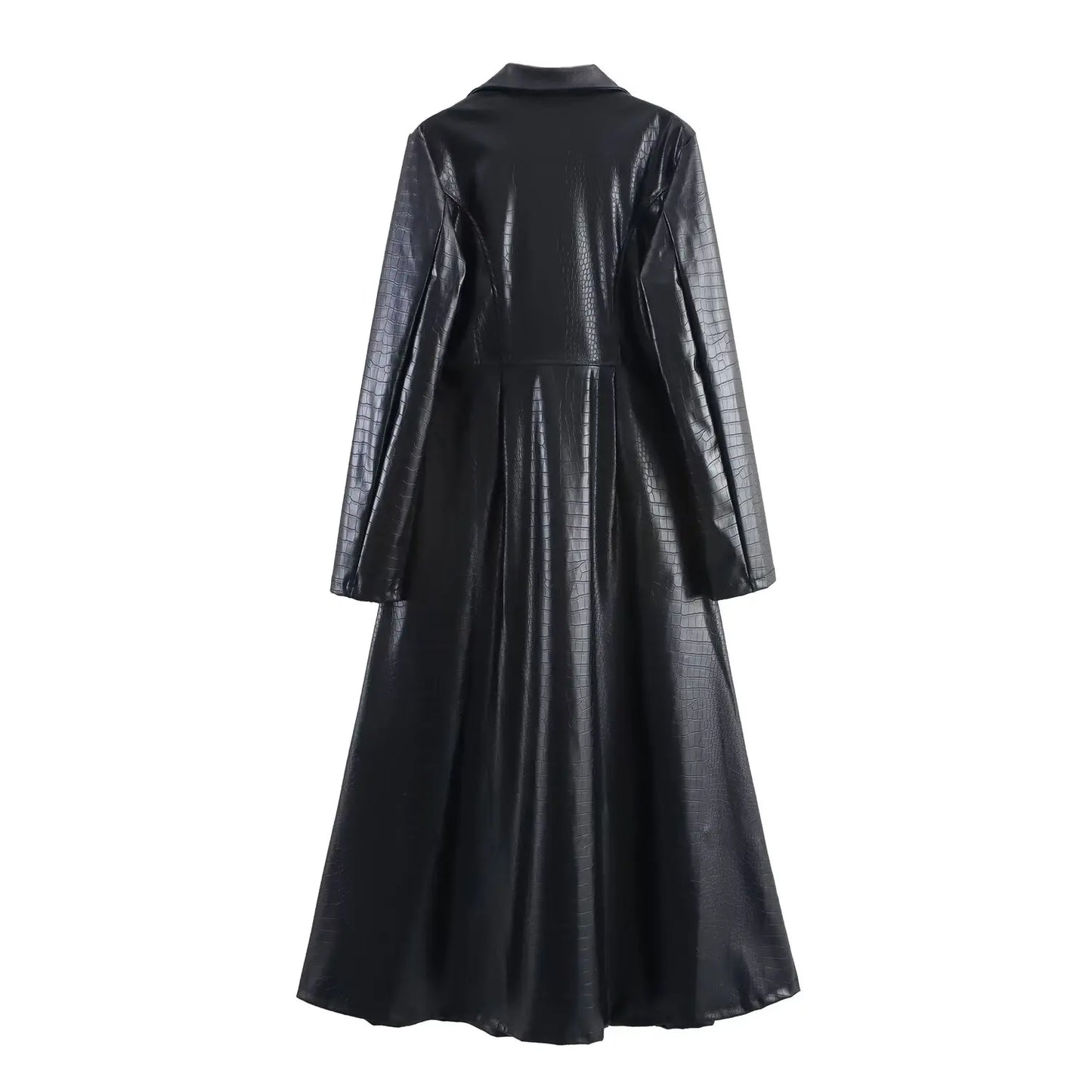 🍒Extra long faux leather trench coat vintage maxi luxury pu double breasted black designer outerwear clothing smart casual Crocodile Style
