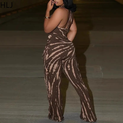 🍒 Bodycon Jumpsuit with tassels womens halter outfit backless skinny long rompers for women Female clubwear party wear fashion Treat Yourself To A Chocolate Swirl