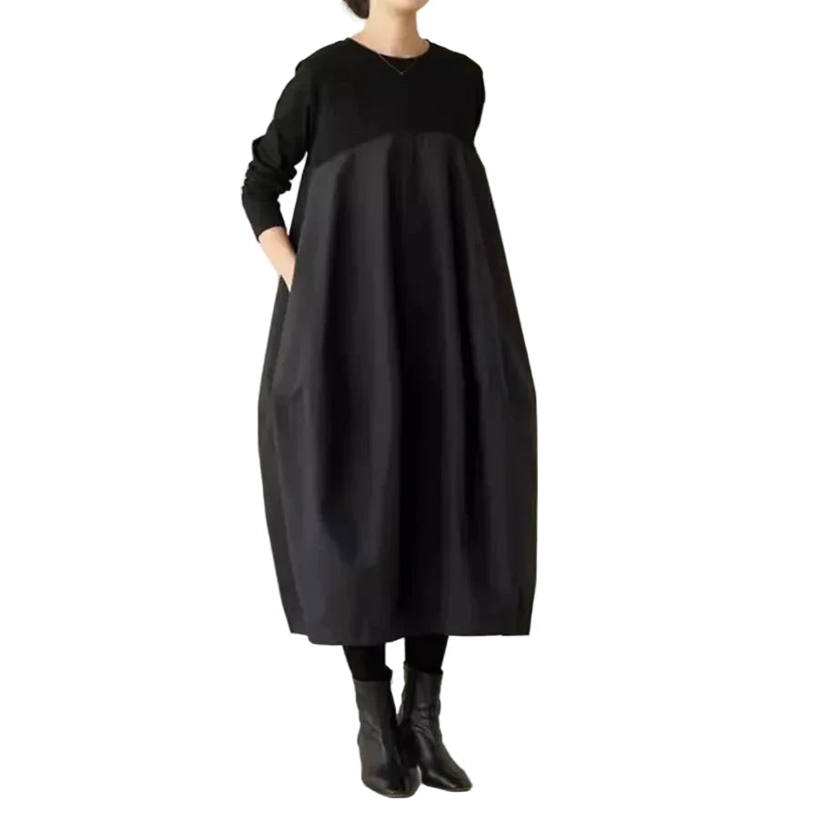 🍒Long knitted dress balloon round neck long sleeve outfits women stylish casual balloon fashion wear mixed media clothing Balloon In A Balloon