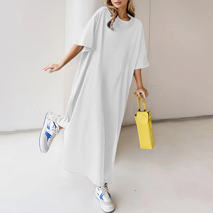 🍒Plus size loose dresses t-shirt dress lounge wear short sleeve outfit long maxi oversized summer fashion beach sundress up to 3XL Best Basics