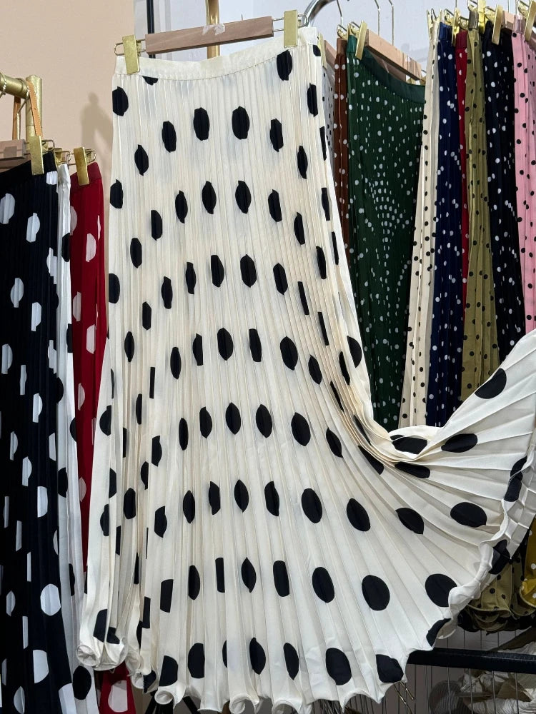 🍒Chiffon skirts maxi elasticated polka dot clothes a-line fashion wear all season clothing high waisted smart casual women occasion wear Delightfully Dress Dotty