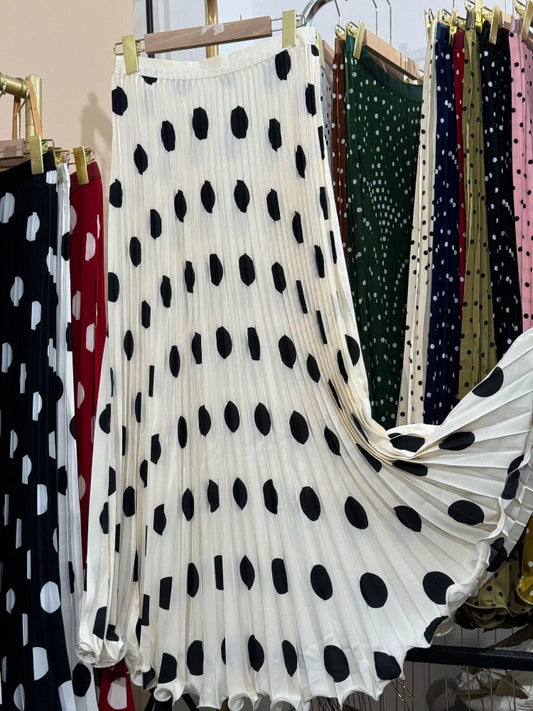 🍒Chiffon skirts maxi elasticated polka dot clothes a-line fashion wear all season clothing high waisted smart casual women occasion wear Delightfully Dress Dotty