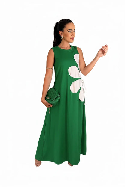 🍒Floral placement dress sleeveless summer fashion for women floral outfit printed waist hollow out maxi dress female casual wear holiday wear beach party clothing Sleeveless Back zipper vacation wear  Be A flower Girl On The Side