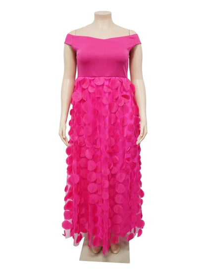 🍒Plus size evening dress pink off shoulder special occasion clothing for women mesh fashion high waisted birthday outfit evening party wear for ladies summer party clothing Pink Up Your Think Petal