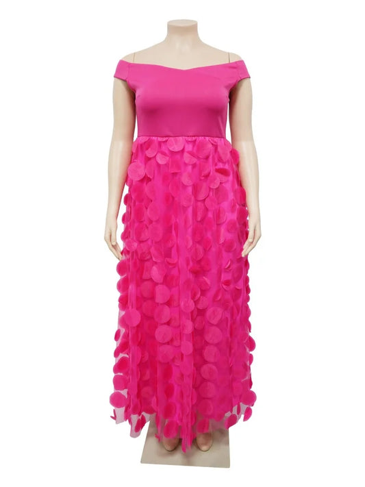 🍒Plus size evening dress pink off shoulder special occasion clothing for women mesh fashion high waisted birthday outfit evening party wear for ladies summer party clothing Pink Up Your Think Petal