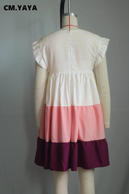 🍒Patchwork ruffle dress short sleeve big swing smock babydoll dress wide stripe chic fashion dresses Get Smitten With A Smock