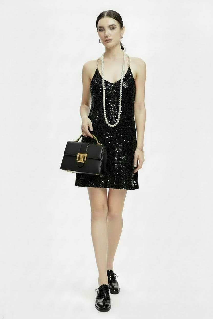🍒Party dress with metal straps for womens sequin outfit with hanging neck back chain Long Render In backless sleeveless dress nightclub party occasion wear You Will Be Melted When You Get This Molton