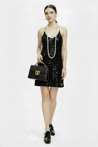 🍒Party dress with metal straps for womens sequin outfit with hanging neck back chain Long Render In backless sleeveless dress nightclub party occasion wear You Will Be Melted When You Get This Molton