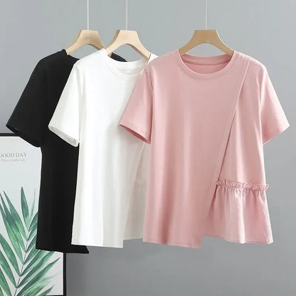 🍒Loose t-shirts for women irregular hem top short sleeve summer fashion clothing loose Y2k t-shirt designer style clothes Put TOP Up Your Look