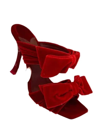 🍒Bow high heel sandals women's open shoes with square toe fashion smart casual footwear party occasion slippers sugar pink velvet pile sandals open toe Stiletto evening heels Bring Out Yor Best Bows