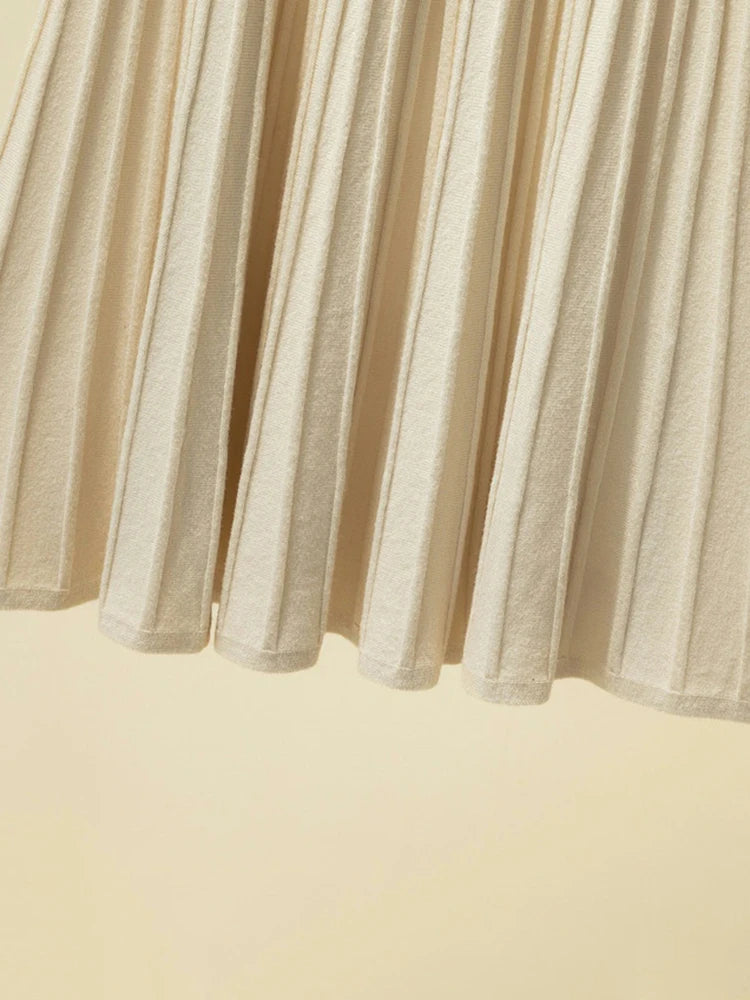 🍒Knitted skirt pleated long thick fabric vintage style clothing  high waist skirt outfit casual ribbed female solid fashion Get knitted To Wool