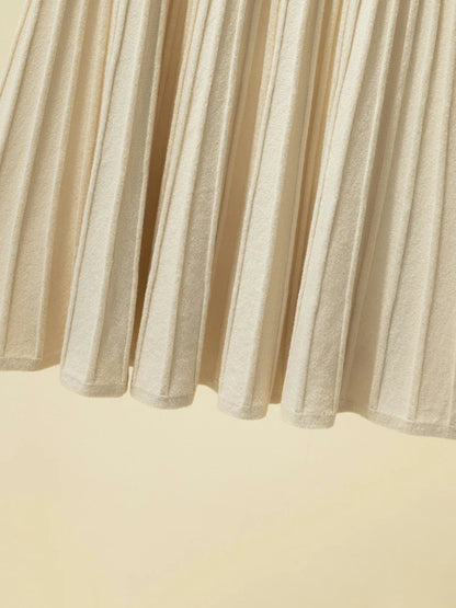 🍒Knitted skirt pleated long thick fabric vintage style clothing  high waist skirt outfit casual ribbed female solid fashion Get knitted To Wool