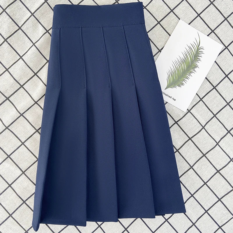 🍒Summer high waist skirt a-line short black plleated midi smart casual clothimg women female fashion wears Get These Box Pleats Boxed