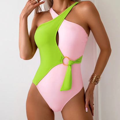 🍒Colour-block one-piece swimsuit casual surfing Suit women colourful swimming costume with chest pads no steel support chic swimwear for ladies Dont Miss This Candy Twiss
