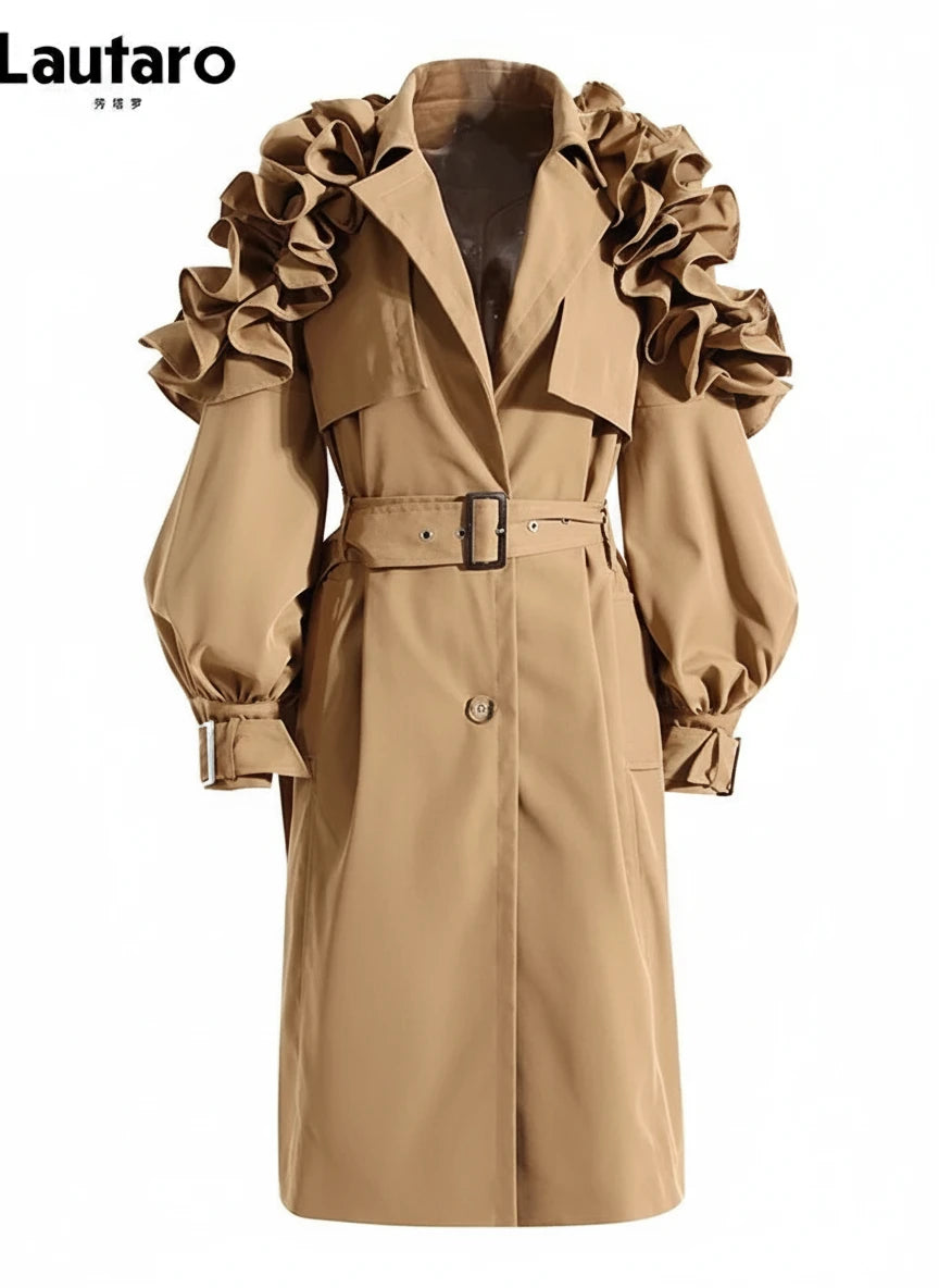 🍒Long trench coat for women Belted elegant chic stylish luxury designer outerwear female fashion runway clothing  No need to RUFFLE for a trendy TRENCH