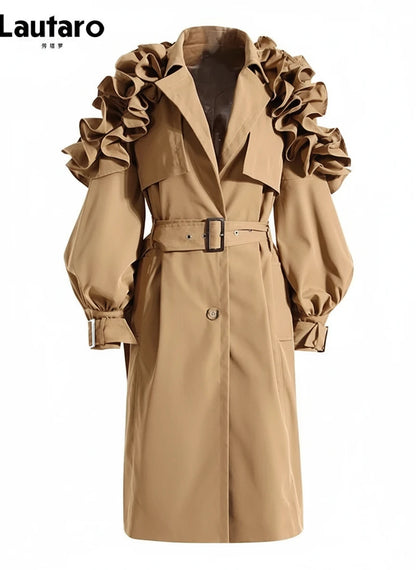 🍒Long trench coat for women Belted elegant chic stylish luxury designer outerwear female fashion runway clothing  No need to RUFFLE for a trendy TRENCH