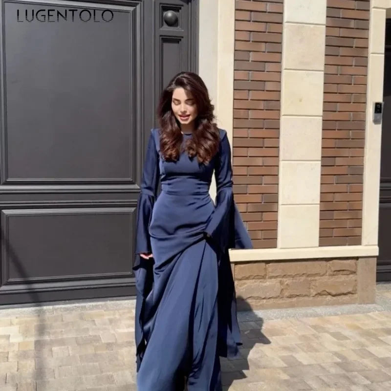 🍒Cocktail party dress big swing  bell sleeve outfit empire waist banquet clothing solid maxi gown party wear Be The Bell Of The Ball In Your Bell