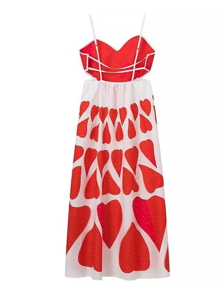 🍒Beach party maxi dress summer  fun fashion love print dress for women camisole dress backless sleeveless holiday dress smart casual wear women Sugar Up Your Fashion With A sweet Heart