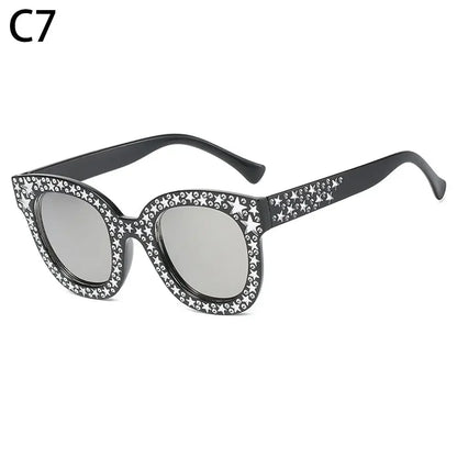 🍒Diamond polygon bling square shape sunnies for women vintage rhinestone womens Y2K eyewear summer sunglasses holiday shades Cool Crystals