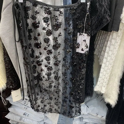 🍒Sheer floral skirt smart casual wear for women mesh outfit maxi fashion sweet girl fashion clothes evening wear streetwear  It Will Be A Sheer delight To Wear