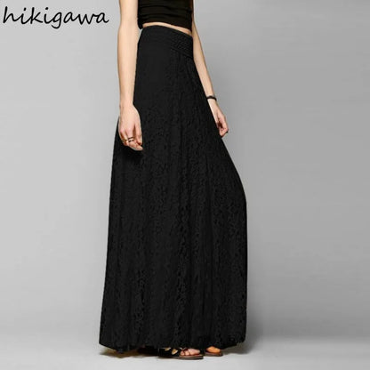 🍒Lace crochet skirts women clothes high waist solid colour skirt hollow out a-line long Skirt smart casual clothes maxi fashion skirt Maxi-mum Impact No Effort