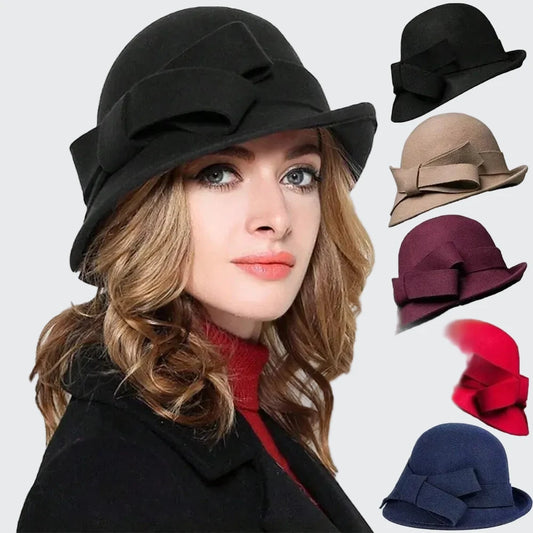 🍒Vintage wool hat felt bucket hats for women classic design with bow decoration cloche cap elegant shape feminine headwear Capture Cloche