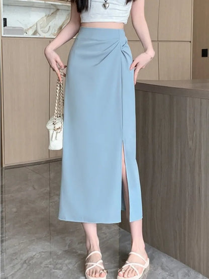 🍒Skirts for women solid high waist skirt outfit one piece fashion streetwear split bodycon  Y2k occasion midaxi fashion party wear Gather Style In A Split Second