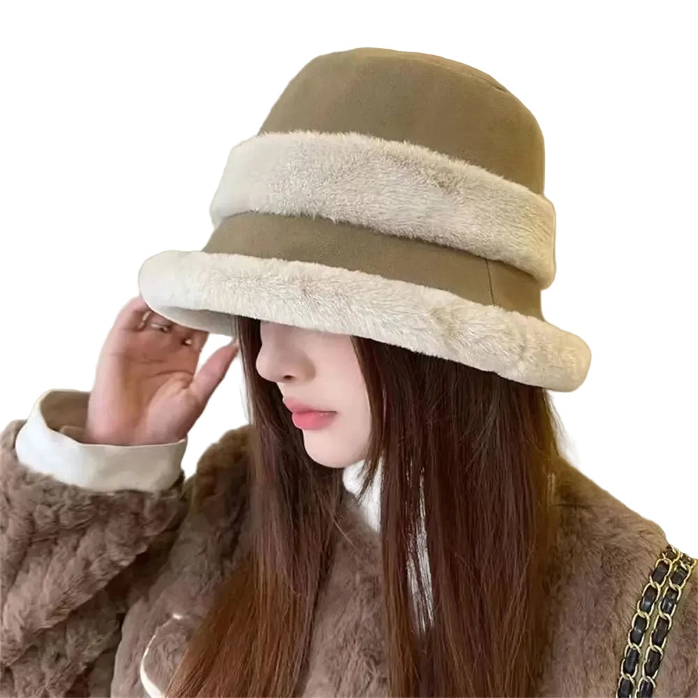 🍒Furry fisherman hat women's autumn winter fleece lined warm bucket hat windproof ear. protection headwear  Primpy Plush Puppie