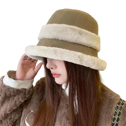 🍒Furry fisherman hat women's autumn winter fleece lined warm bucket hat windproof ear. protection headwear  Primpy Plush Puppie