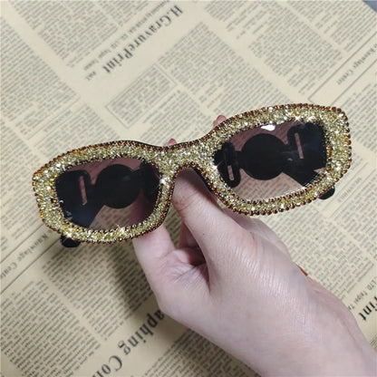 🍒Diamond polygon bling square shape sunnies for women vintage rhinestone womens Y2K eyewear summer sunglasses holiday shades Cool Crystals