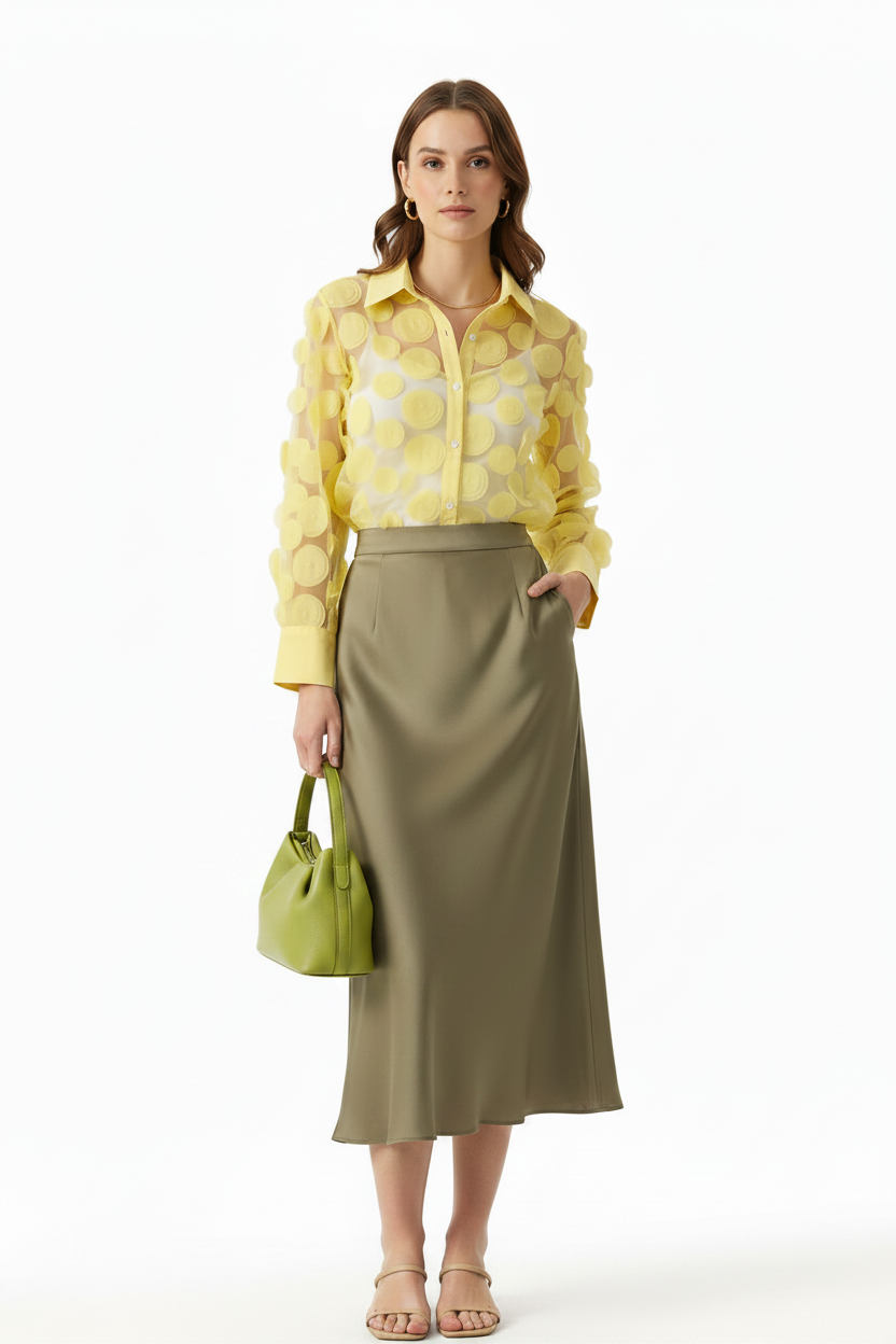 🍒Elegant french blouse 3D foral semi sheer mesh shirt top women lantern sleeve blouses summer Pick A Peach Or Two