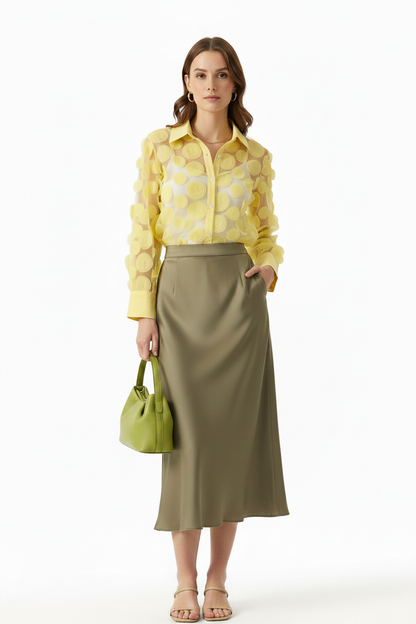 🍒Elegant french blouse 3D foral semi sheer mesh shirt top women lantern sleeve blouses summer Pick A Peach Or Two
