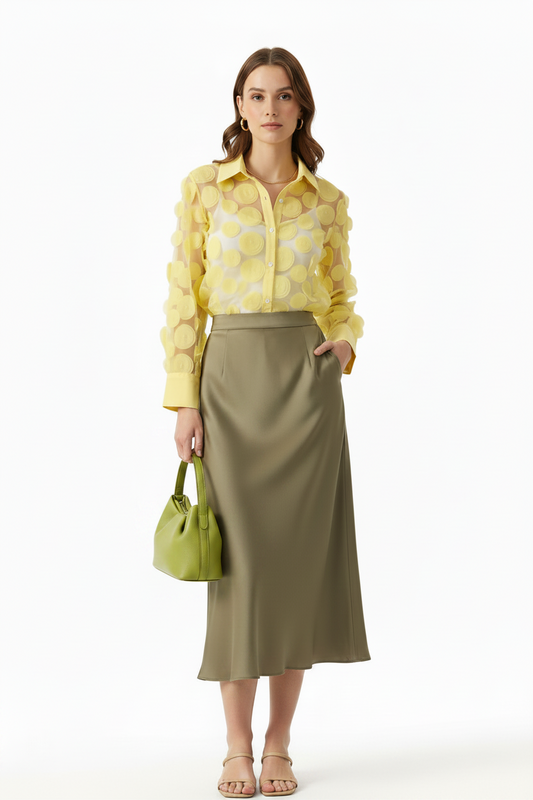 🍒Elegant french blouse 3D foral semi sheer mesh shirt top women lantern sleeve blouses summer Pick A Peach Or Two